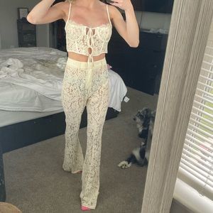 Cream sheer lace 2 piece set xs bachelorette bridal party